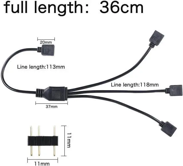 Alt view image 2 of 6 - 5V 3Pin ARGB 1 to 3 Splitter Cable, Addressable RGB Cord for PC Case, CPU Cooler & ARGB Fans