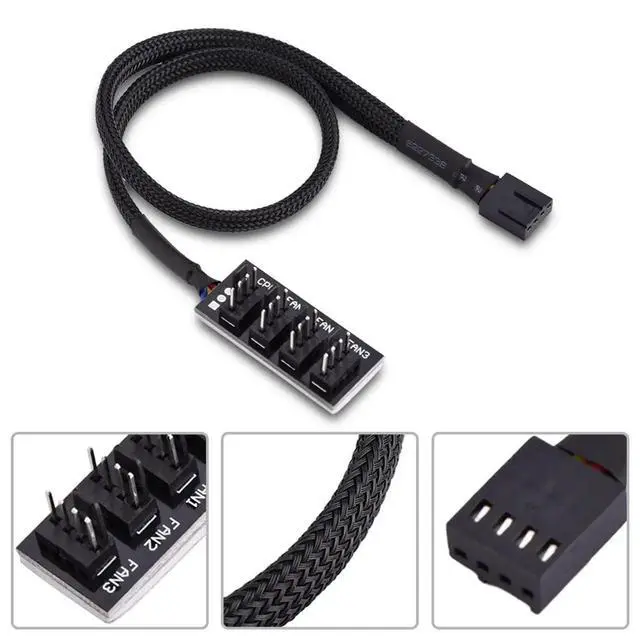 Alt view image 4 of 7 - 1 to 4 Way PWM Fan Hub, Sleeved 3Pin/4Pin Fan Power Splitter for PC CPU & Case Cooling Fans