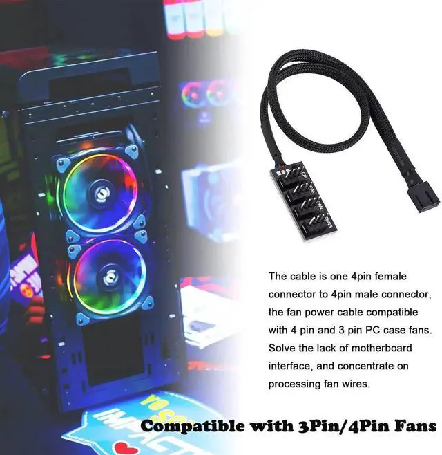 Alt view image 6 of 7 - 1 to 4 Way PWM Fan Hub, Sleeved 3Pin/4Pin Fan Power Splitter for PC CPU & Case Cooling Fans