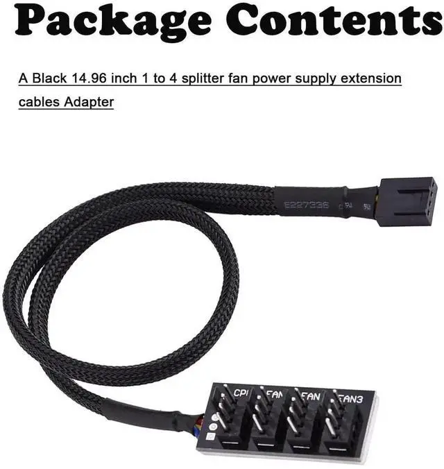 Alt view image 7 of 7 - 1 to 4 Way PWM Fan Hub, Sleeved 3Pin/4Pin Fan Power Splitter for PC CPU & Case Cooling Fans