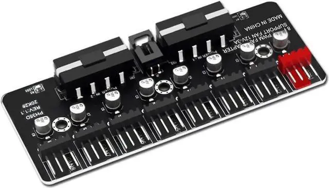 Main image of 8 Ports 12V/2A PWM Fan Hub, Dual Molex Powered Fan Splitter with Self-Adhesive, for 3Pin/4Pin PC Case & CPU Cooling Fans