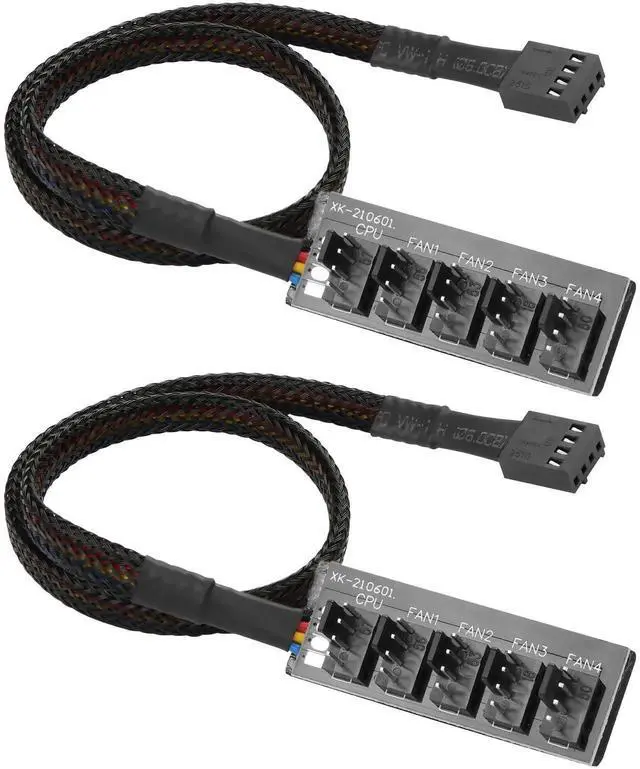 Main image of 2 Pack 1 to 5 Way 4Pin PWM Fan Splitter Cable, Extension Cord for 3Pin/4Pin PC CPU & Case Cooling Fans