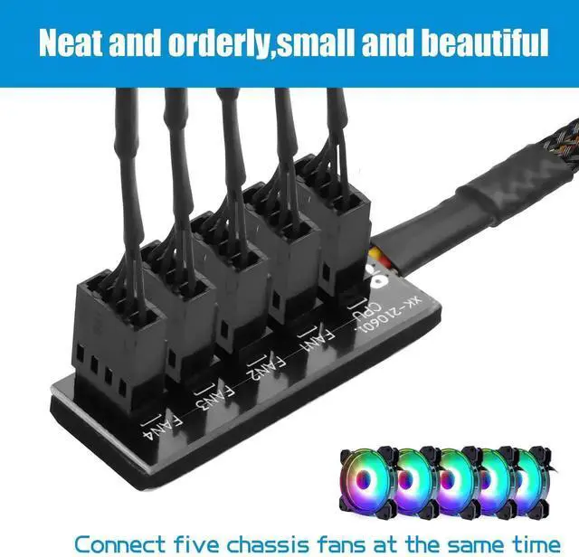 Alt view image 3 of 6 - 2 Pack 1 to 5 Way 4Pin PWM Fan Splitter Cable, Extension Cord for 3Pin/4Pin PC CPU & Case Cooling Fans