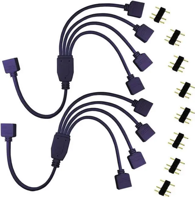 Alt view image 2 of 5 - 2 Pack 1 Foot 5V 3-Pin RGB 4-Way Splitter Cable, Female to Female RBW LED Strip Hub with Gender Changer Adapter for AURA RGB Lighting