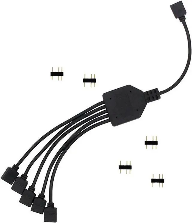 Alt view image 2 of 4 - 2 Pack 1-to-5 5V 3Pin Addressable RGB Splitter Y Cable, 5-Way RGB Hub for LED Strips & Case Fans, Compatible with Mystic Light