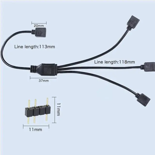 Alt view image 3 of 7 - 5V 3Pin ARGB Connector & Splitter Extension Cable, Compatible with 5050/3528 Addressable LED Strips, PC Fans & ARGB Devices