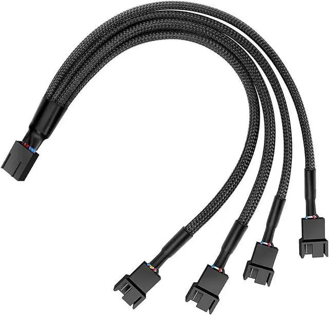 Alt view image 5 of 6 - 10 Inches 1 to 4 Sleeved Braided PWM Fan Splitter Cable, 4-Pin Y-Splitter Power Adapter for PC CPU & Case Fans