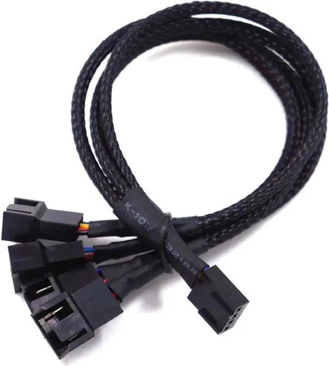 Alt view image 6 of 6 - 10 Inches 1 to 4 Sleeved Braided PWM Fan Splitter Cable, 4-Pin Y-Splitter Power Adapter for PC CPU & Case Fans
