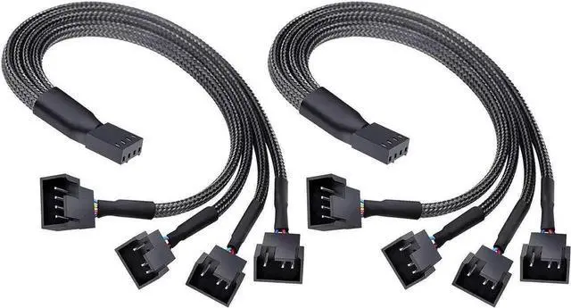 Main image of 2 Pack 4-Pin PWM Fan Splitter Cable ,Sleeved Motherboard CPU Cooler 4Pin Header 1 to 4 Y Splitter Hub Internal Power Extension Adapter Case Fan 1x4 Converter - 10 inches,2-Pack