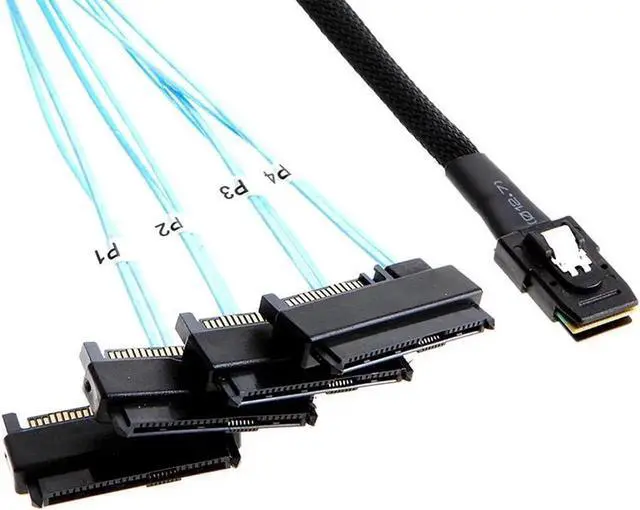 Alt view image 3 of 3 - Internal 36 Pin Mini SAS SFF-8087 Host/Controller to 4x SAS 29Pin SFF-8482 Target/Backplane Hard Disk ,Power by SATA 15pin - 3.3 ft./1m