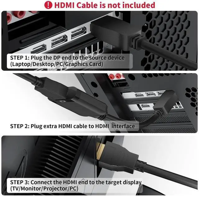 Alt view image 7 of 7 - Active DisplayPort to HDMI Adapter Cable, DP 1.4 to HDMI 2.0 4K Uni-Directional Converter, Male to Female Black, Compatible with Desktop, Monitor, TV, HP, AMD, NVIDIA, Lenovo, Dell