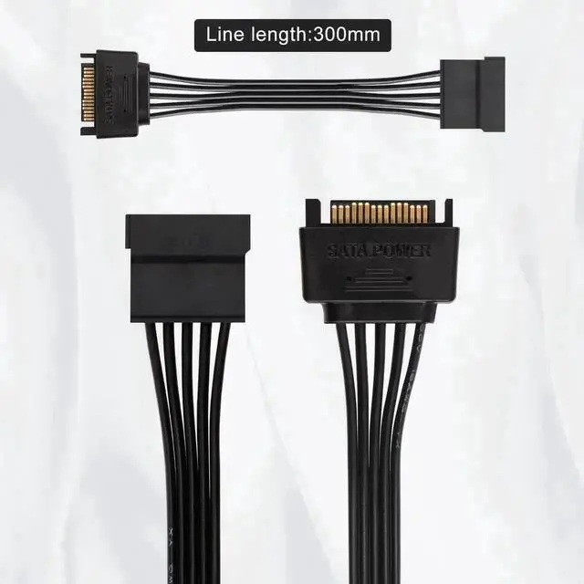 Alt view image 4 of 7 - 2 Pack 10 Inch Black 15 Pin SATA Power Extension Cable, SATA Male to Female Power Cord