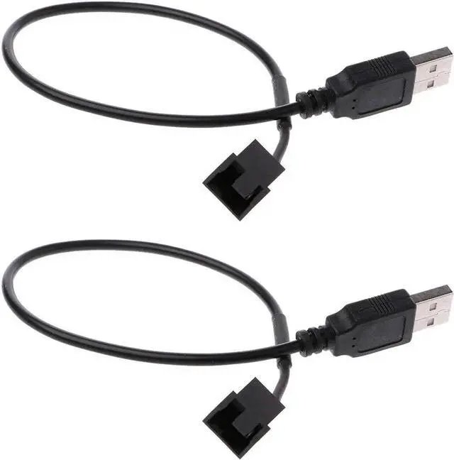 Main image of 2 Pack Sleeved USB to 3-Pin / 4-Pin PWM Fan Power Adapter Cable, USB to 3Pin/4Pin Case Fan Connector