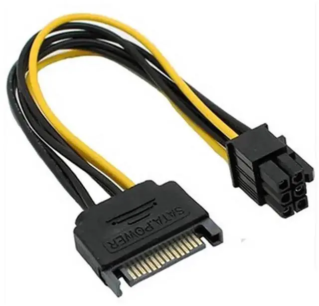 Alt view image 6 of 6 - 6Pin PCIe to 15Pin SATA Power Adapter Cable, 20cm 18AWG for BTC Miner Rig & Desktop PC