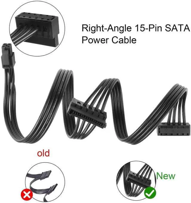 Alt view image 5 of 6 - 2-Pack 45cm ATX Mini 4-Pin to Dual Right-Angle 15Pin SATA Power Splitter Cable