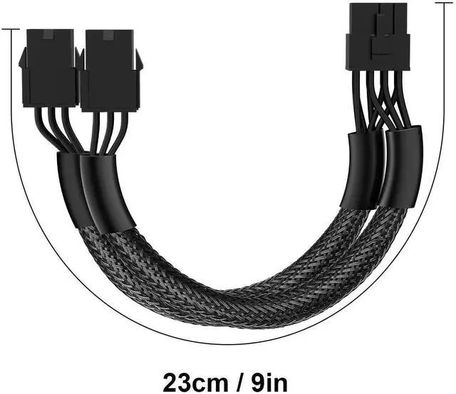Alt view image 5 of 7 - 1 Pack 9 Inch Braided Dual 6 Pin Female to 8 Pin Male PCIe GPU Power Adapter Cable