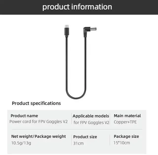 Alt view image 2 of 4 - USB Type-C to DC Power Cable for DJI FPV Goggles V2 Charging & Power Supply Cord
