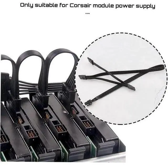 Alt view image 5 of 6 - 20in 6-Pin to 3X 15-Pin SATA Power Cable for Corsair Modular PSUs