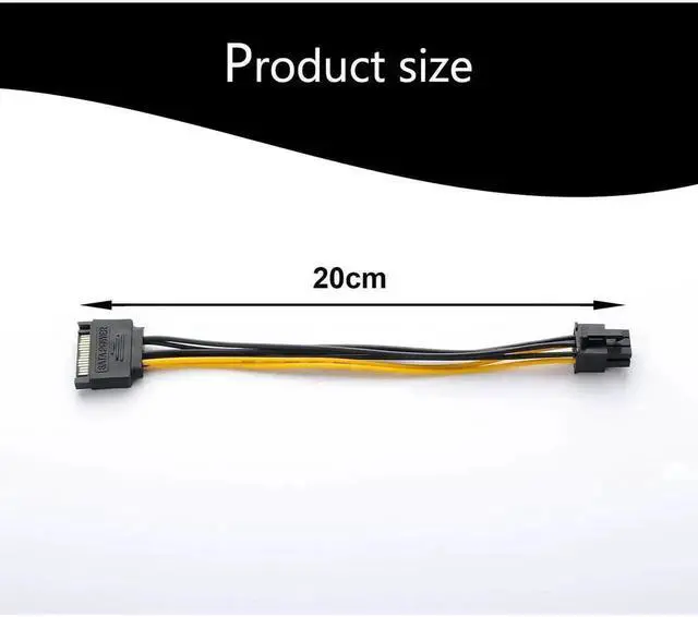 Alt view image 4 of 4 - 8 Inch / 20cm 15Pin SATA to 6Pin PCIe GPU Power Adapter Cable