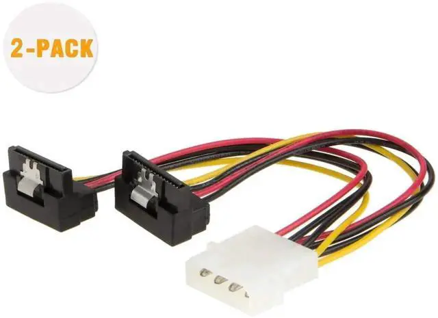 Main image of 2 Pack 6 Inch 4 Pin Molex to 2 x 15 Pin Down Angle SATA Power Cable