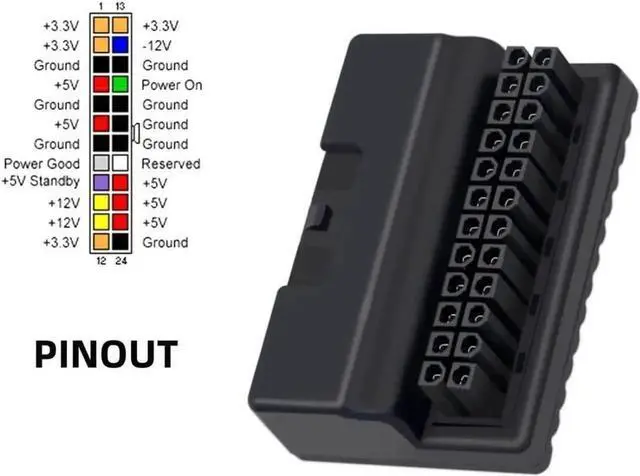 Alt view image 4 of 6 - 90 Degree Right Angle ATX 24Pin Male to Female Power Adapter for Desktop Motherboard
