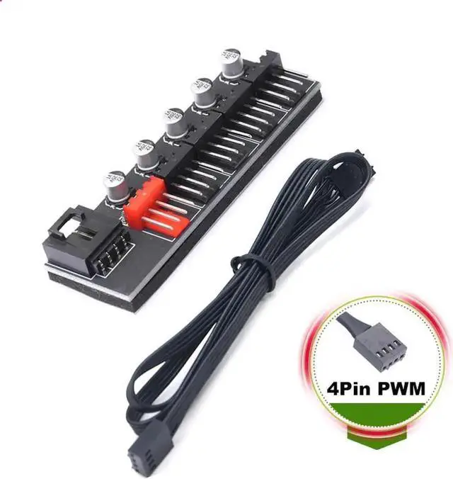 Alt view image 3 of 7 - 5 Ports 4Pin PWM Fan Splitter Hub, Motherboard 4Pin to 5-Way Fan Cable for 12V PC Fans