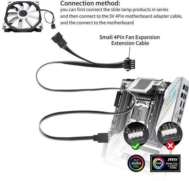 Alt view image 2 of 6 - 50CM 4Pin 12V RGB Splitter Cable, PWM RGB Adapter Cord for PC Case LED Lighting