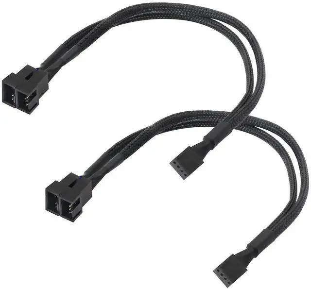 Main image of 2PCS Black Sleeved 4-Pin PWM 1 to 2 Fan Splitter Cable for PC Cooling Fans