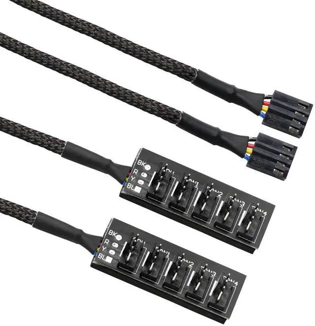 Alt view image 6 of 6 - 2-Pack 14.8 Inch 1-to-5 4-Pin PWM Fan Hub Splitter Cable for PC Cooling Fans