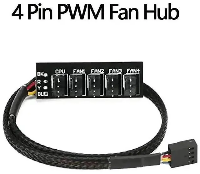 Main image of 15.7 Inch 1 to 5 PWM Fan Hub, Sleeved 3/4 Pin Fan Splitter Adapter for PC Case & CPU Cooling Fans