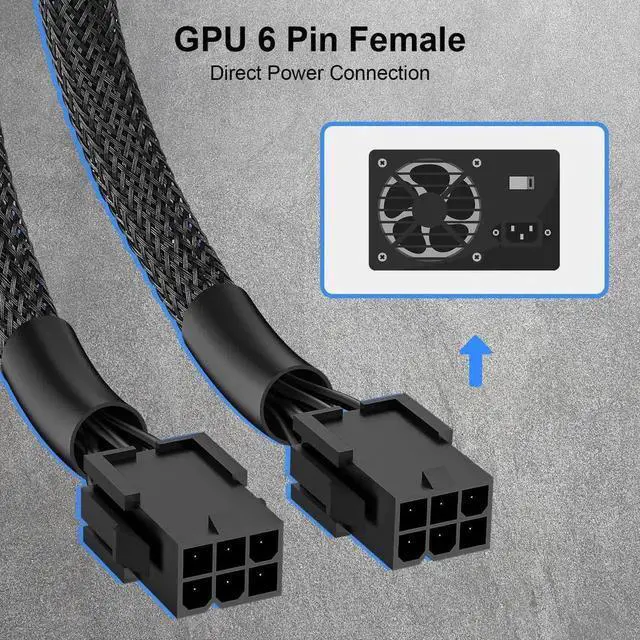 Alt view image 5 of 7 - 9 Inch Braided PCIe Power Adapter Cable, Dual 6-Pin Female to Single 8-Pin Male GPU Power Connector, 1 Pack
