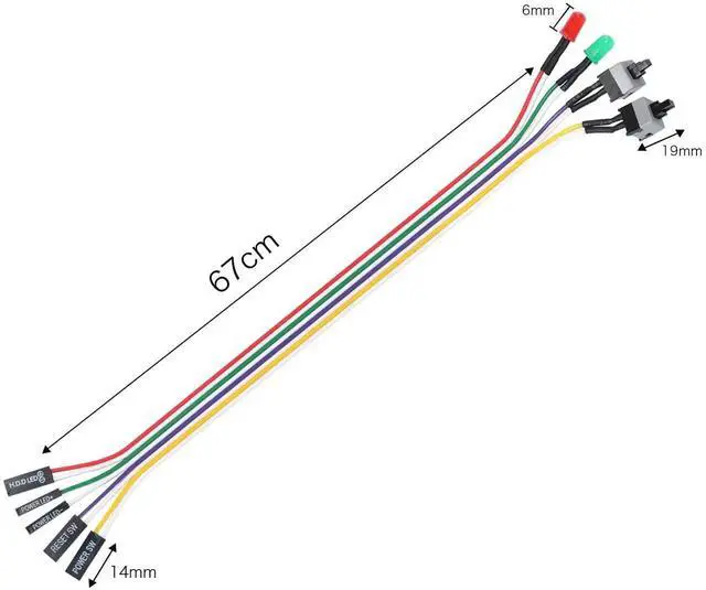 Alt view image 2 of 6 - 2 Pack ATX PC Power On/Off & Reset Switch Cable with HDD LED Indicator, 65cm Front Panel Wire Assembly Kit for Desktop Motherboard