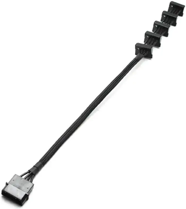 Alt view image 3 of 6 - 40cm Sleeved 4-Pin IDE Molex 1 to 5 SATA Power Splitter Cable, 18AWG Black Braided for PC & Server Storage Devices