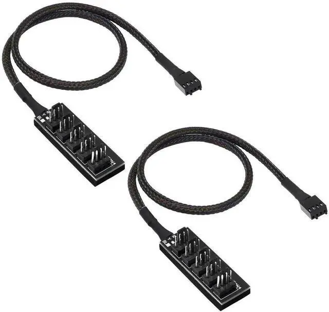 Main image of 2 Pack 14.8 Inch 1-to-5 PWM Fan Splitter Hub Cable, 4Pin Fan Power Extension Cord Compatible with 3Pin/4Pin ATX PC Case & CPU Cooling Fans