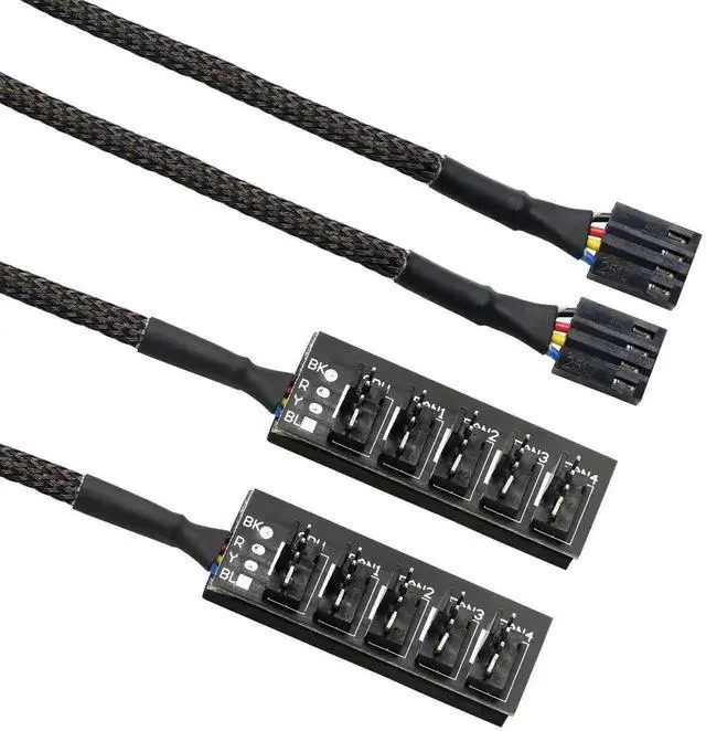 Alt view image 6 of 7 - 2 Pack 14.8 Inch 1-to-5 PWM Fan Splitter Hub Cable, 4Pin Fan Power Extension Cord Compatible with 3Pin/4Pin ATX PC Case & CPU Cooling Fans