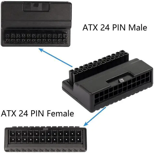 Alt view image 3 of 7 - 90 Degree Right Angle ATX 24Pin Adapter Board, ATX 24Pin Male to Female Pass-Through Connector for Desktop Motherboard PSU Wiring
