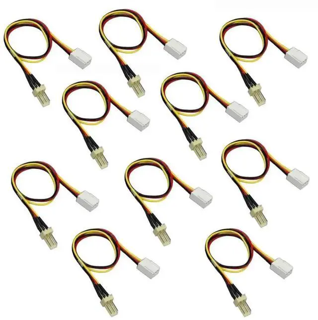 Alt view image 2 of 3 - 10 Pack 26cm 12V 3-Pin Male to Female PC Fan Extension Cables with Speed Resistor for Case Cooling Fans