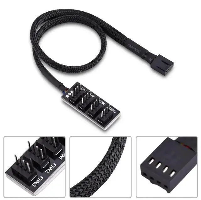Alt view image 7 of 7 - 1-to-4 PWM Fan Hub Splitter Cable, Sleeved Adapter for 3Pin & 4Pin PC CPU Chassis Cooling Fans