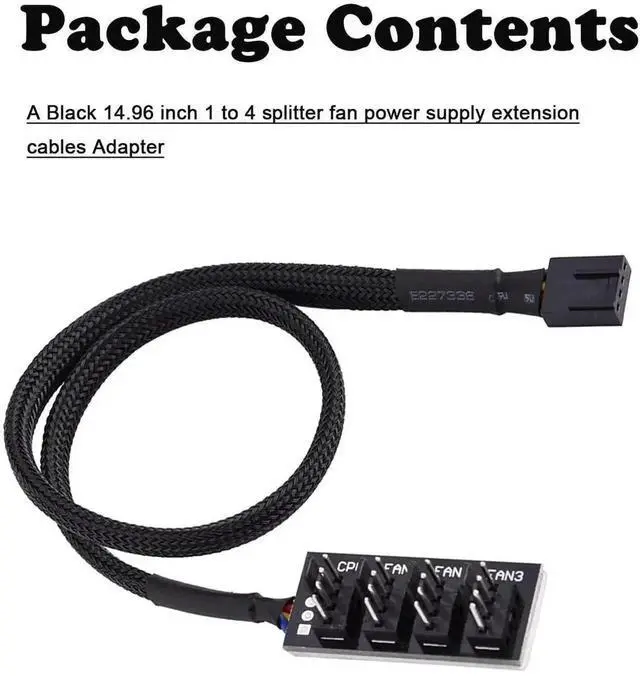 Alt view image 5 of 7 - 1-to-4 PWM Fan Hub Splitter Cable, Sleeved Adapter for 3Pin & 4Pin PC CPU Chassis Cooling Fans