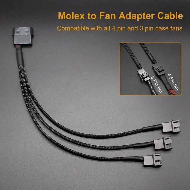 Alt view image 4 of 6 - 2 Pack 10 Inch Molex to Triple 3Pin/4Pin PC Case Fan Splitter Power Adapter Cable