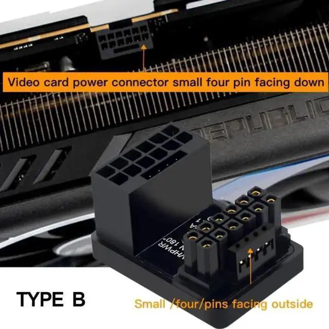 Alt view image 4 of 5 - PCIe 5.0 ATX 3.0 12VHPWR 12+4 16Pin Male to Female 180° Angle Adapter Connector, 600W Type-B Black GPU Power Turn Plug