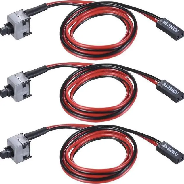 Main image of 3 Pack 2-Pin SW PC Power Switch Cable, ATX Desktop On/Off Push Button Wire, 50cm Length