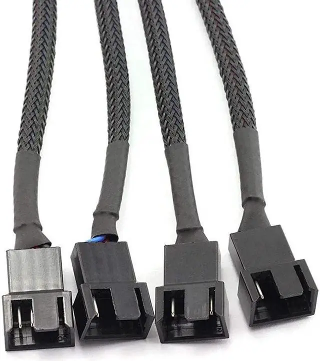 Alt view image 4 of 5 - 4 Pack Black Braided Sleeved 1-to-4 4-Pin PWM Fan Y Splitter Cable, 10.5 Inches PC Case Fan Power Extension Cord