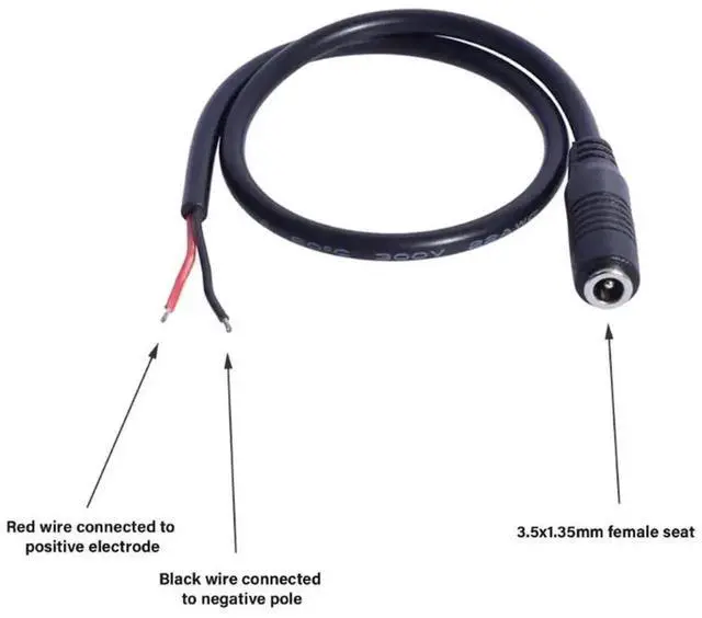 Alt view image 3 of 3 - DC 3.5×1.35mm Female Jack Pigtail Power Cable, Bare Wire End DC Charging Cord for CCTV Cameras & LED Light Strips