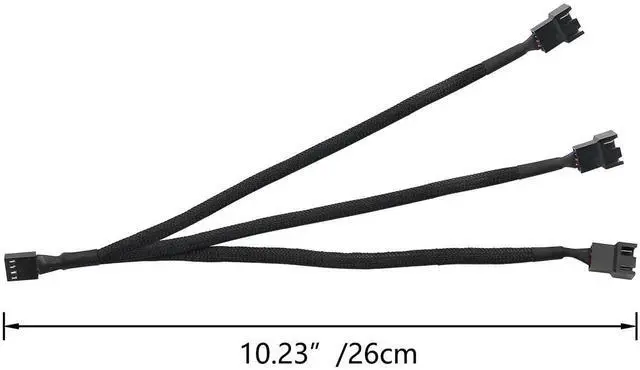 Alt view image 3 of 5 - 2 Pack Black Sleeved 1-to-3 4-Pin PWM Fan Splitter Cables, Compatible with 3-Pin & 4-Pin ATX PC Case Cooling Fans