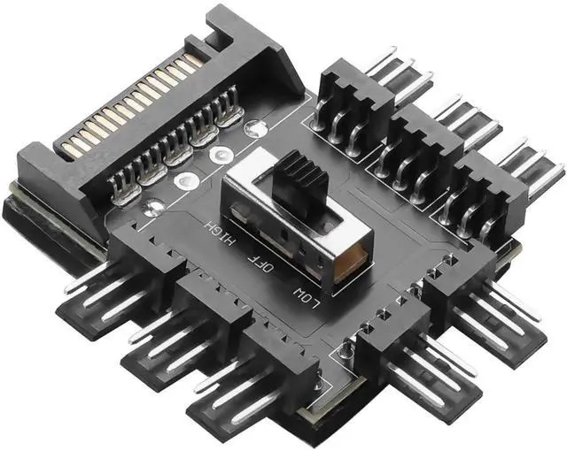 Main image of 12V 1-to-8 3-Pin PC Cooling Fan Hub with SATA Power Input, Multi-Way Chassis Fan Splitter Controller for Desktop Motherboard