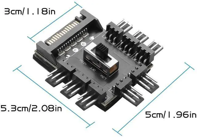 Alt view image 3 of 7 - 12V 1-to-8 3-Pin PC Cooling Fan Hub with SATA Power Input, Multi-Way Chassis Fan Splitter Controller for Desktop Motherboard