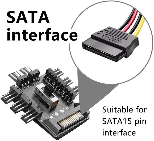 Alt view image 2 of 7 - 12V 1-to-8 3-Pin PC Cooling Fan Hub with SATA Power Input, Multi-Way Chassis Fan Splitter Controller for Desktop Motherboard