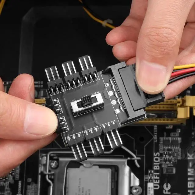 Alt view image 6 of 7 - 12V 1-to-8 3-Pin PC Cooling Fan Hub with SATA Power Input, Multi-Way Chassis Fan Splitter Controller for Desktop Motherboard