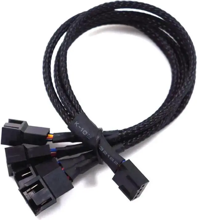 Alt view image 5 of 6 - 10 Inches Braided Sleeved 1-to-4 PWM 4-Pin Fan Splitter Y Cable, Motherboard Fan Header 1 to 4 Power Adapter for CPU & PC Chassis Cooling Fans